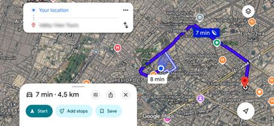 A map of Heliopolis with my holiday home and the travel agency's office marked a short distance apart.
